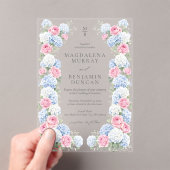 Elegant Pink & Blue Floral Regency Garden Wedding アクリル招待状 (インサイチュ (ポータブル))