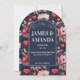 Elegant Pink & Blue Floral theme 招待状