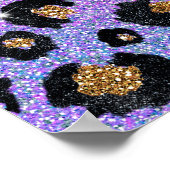 Elegant Pink Blue Gold Glitter Black Leopard Print ポスター (角)