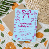 Elegant Pink & Blue Ribbon Frame Birthday Party 招待状