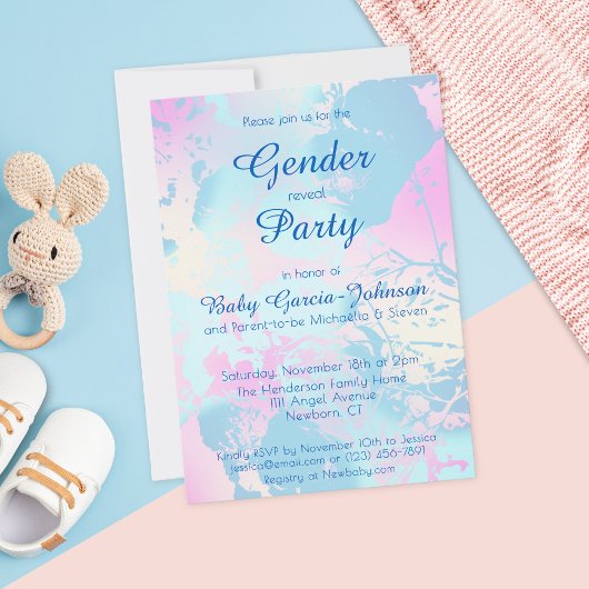 Elegant Pink Blue Watercolor Gender Reveal Party 招待状
