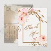 Elegant Pink Blush Floral Wedding Photo Thank You ポストカード (正面/裏面)