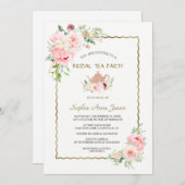 Elegant Pink Blush Flowers Gold Bridal Tea Party 招待状 (正面/裏面)