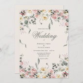 Elegant Pink Blush Ivory Floral Wedding 招待状 (正面/裏面)