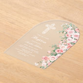 Elegant Pink Blush Roses Arch Baptism アクリル招待状 (レイダウン)
