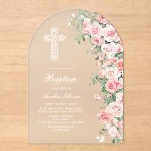 Elegant Pink Blush Roses Arch Baptism アクリル招待状 (正面)