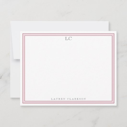 Elegant Pink Border Monogram Stationery Note Card 招待状 (正面)