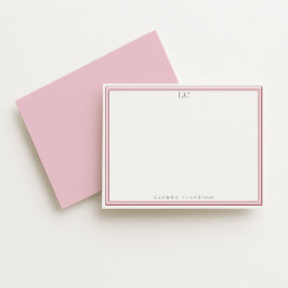 Elegant Pink Border Monogram Stationery Note Card 招待状