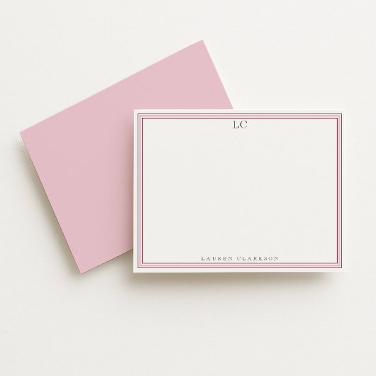 Elegant Pink Border Monogram Stationery Note Card 招待状