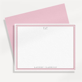 Elegant Pink Border Monogram Stationery Note Card 招待状