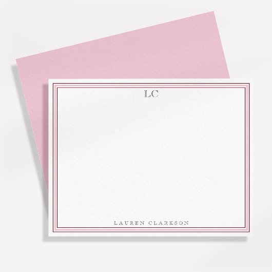 Elegant Pink Border Monogram Stationery Note Card 招待状