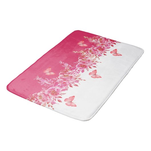 Elegant Pink Botanical Bath Mat  バスマット (アングル)