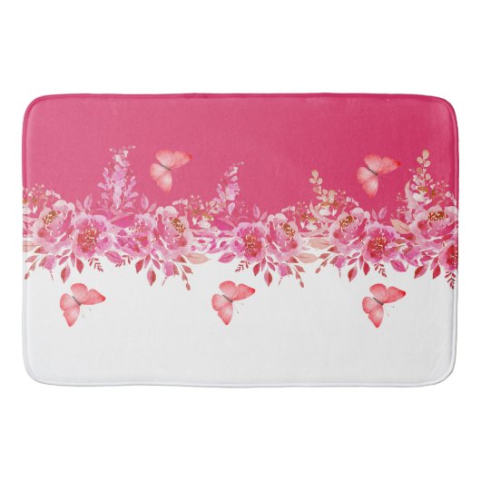 Elegant Pink Botanical Bath Mat  バスマット (正面)