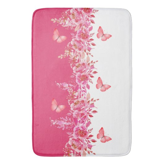 Elegant Pink Botanical Bath Mat  バスマット (正面縦)