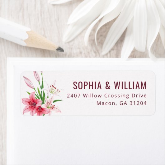 Elegant Pink Botanical Floral Illustration ラベル (インサイチュ)