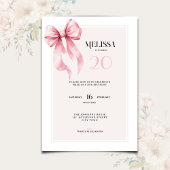 Elegant Pink Bow 20th Birthday Invitation 招待状