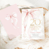 Elegant Pink Bow 20th Birthday Invitation 招待状