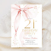 Elegant Pink Bow 21st Birthday Invitation 招待状
