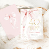 Elegant Pink Bow 40th Birthday Invitation 招待状