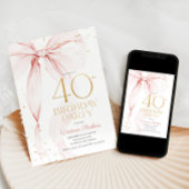 Elegant Pink Bow 40th Birthday Invitation 招待状