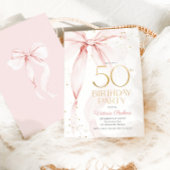 Elegant Pink Bow 50th Birthday Invitation 招待状