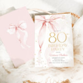 Elegant Pink Bow 80th Birthday Invitation 招待状