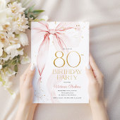 Elegant Pink Bow 80th Birthday Invitation 招待状
