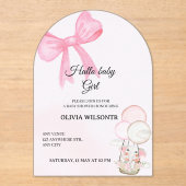 Elegant Pink Bow Baby Girl Shower  アクリル招待状 (正面)