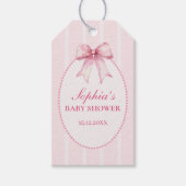 Elegant Pink Bow Baby Shower ギフトタグ (正面)