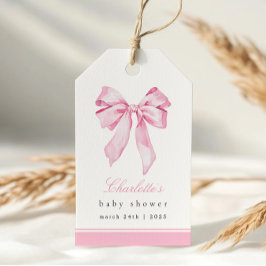 Elegant Pink Bow Baby Shower  ギフトタグ