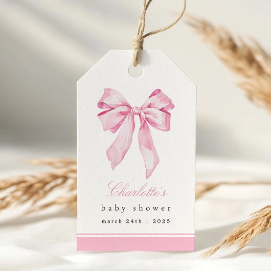 Elegant Pink Bow Baby Shower  ギフトタグ