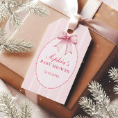 Elegant Pink Bow Baby Shower ギフトタグ