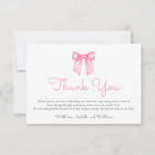 Elegant Pink Bow Baby Shower サンキューカード (正面)