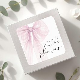 Elegant Pink Bow Baby Shower スクエアシール
