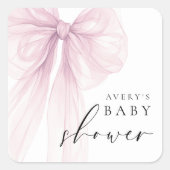 Elegant Pink Bow Baby Shower スクエアシール (正面)