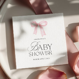 Elegant Pink Bow Baby Shower スタンダードカクテルナプキン