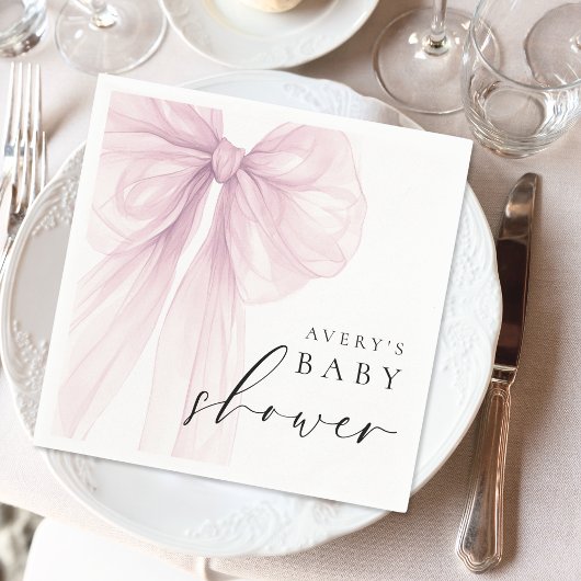 Elegant Pink Bow Baby Shower スタンダードカクテルナプキン