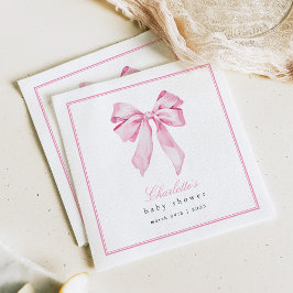 Elegant Pink Bow Baby Shower  スタンダードカクテルナプキン