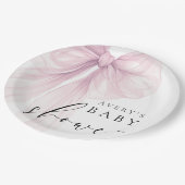 Elegant Pink Bow Baby Shower ペーパープレート (アングル)