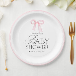 Elegant Pink Bow Baby Shower ペーパープレート