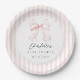 Elegant Pink Bow Baby Shower ペーパープレート