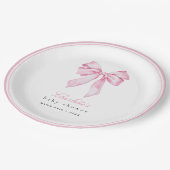 Elegant Pink Bow Baby Shower  ペーパープレート (アングル)