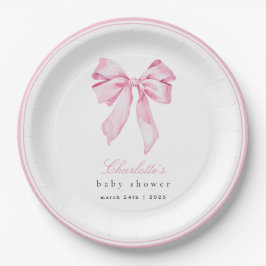 Elegant Pink Bow Baby Shower  ペーパープレート