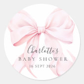  Elegant Pink Bow Baby Shower ラウンドシール (正面)