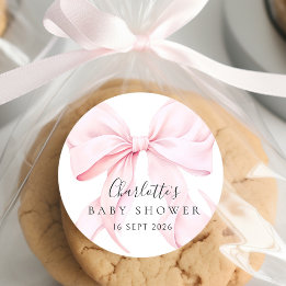  Elegant Pink Bow Baby Shower ラウンドシール