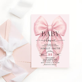 Elegant Pink Bow Baby Shower 招待状