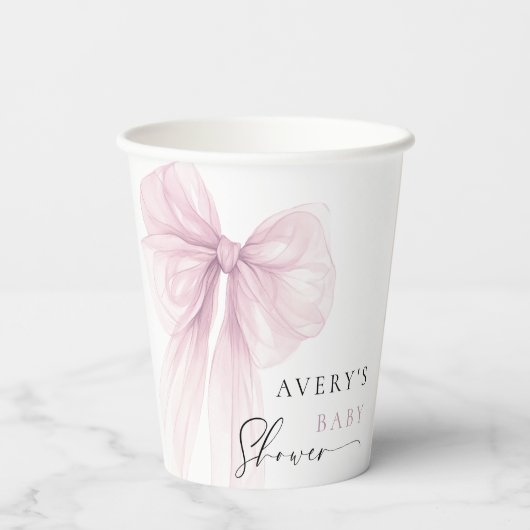 Elegant Pink Bow Baby Shower 紙コップ (裏面)