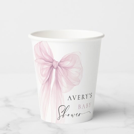 Elegant Pink Bow Baby Shower  紙コップ (正面)