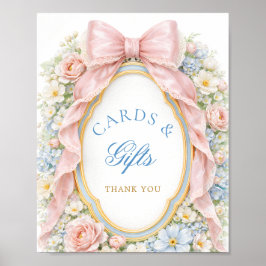 Elegant  Pink Bow Baby Shower Cards and Gifts ポスター