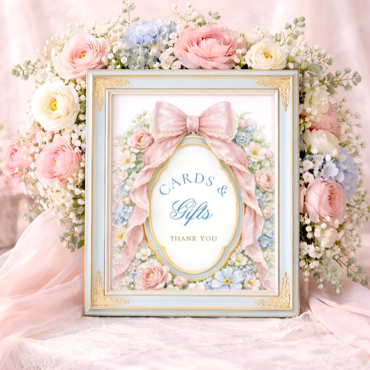 Elegant  Pink Bow Baby Shower Cards and Gifts ポスター